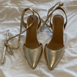 Gold Lace-up Heels with Clear Heel